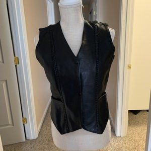 Women's Black Leather Biker Vest